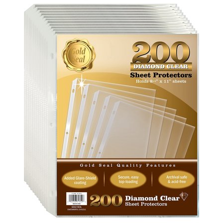 GOLD SEAL Sheet Protectors, Diamond Clear Anti Glare, Standard Weight, 8.5 x 11in. Topload, 200PK 81854